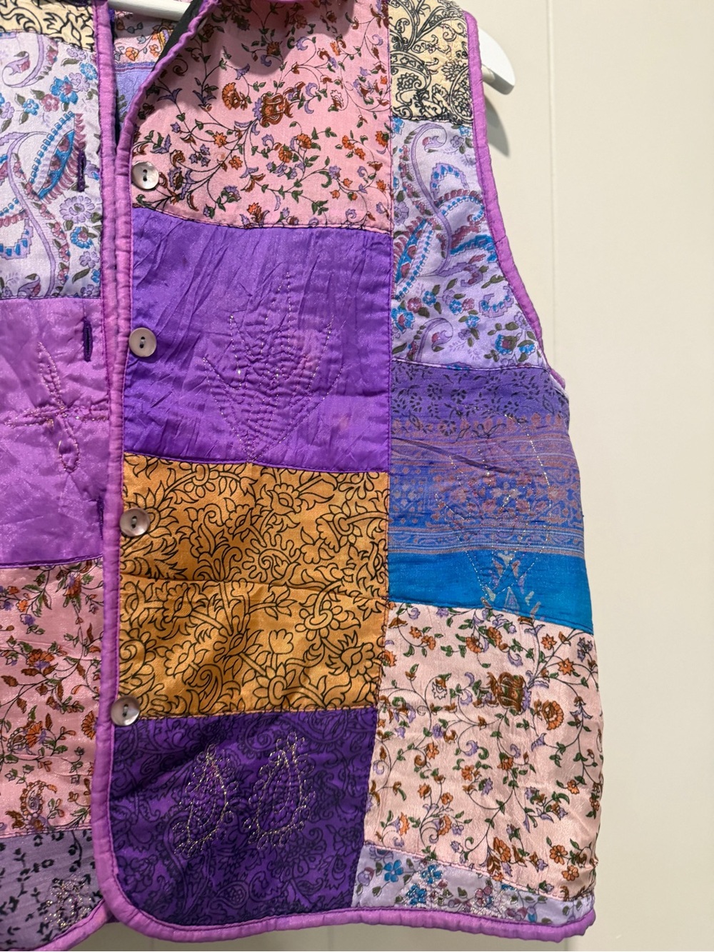 Tantrums Quilted Patchwork Vest in Purple, Pink & Gold - Picture 3 of 6